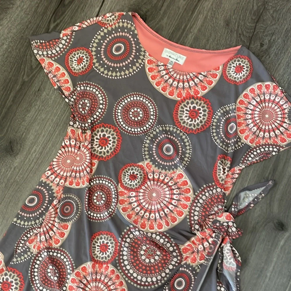 🧡Signature by Robbie Bee Cotton Dress gray & peach vibrant colors cute mini